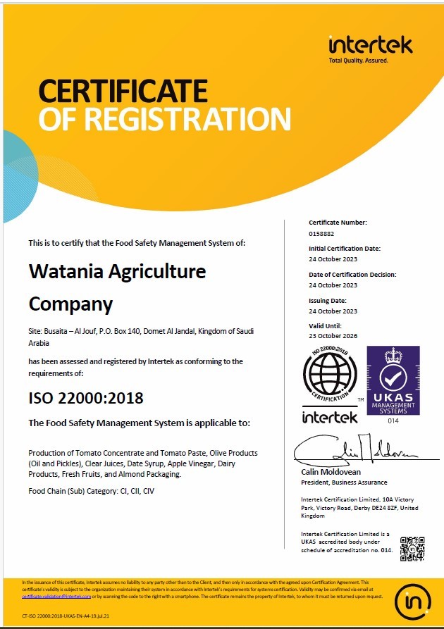 Received the ISO-22000:2018 International Certificates